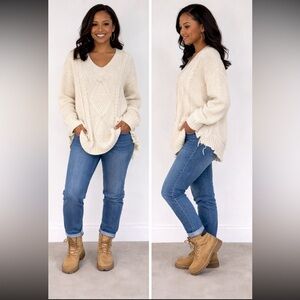 Pencey V-Neck Cable Knit Sweater Wool Distressed Oversized Size Large